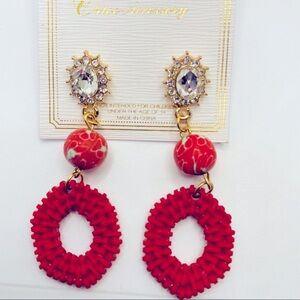Earrings Crystal and Red Pierced! CUTE BRAND NEW!
